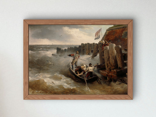 Beach by a Town with Old Tower and Rampart by Andreas Achenbach 1876, Wall Art Print, Fine Art Reproduction, Museum Quality Decor, Poster