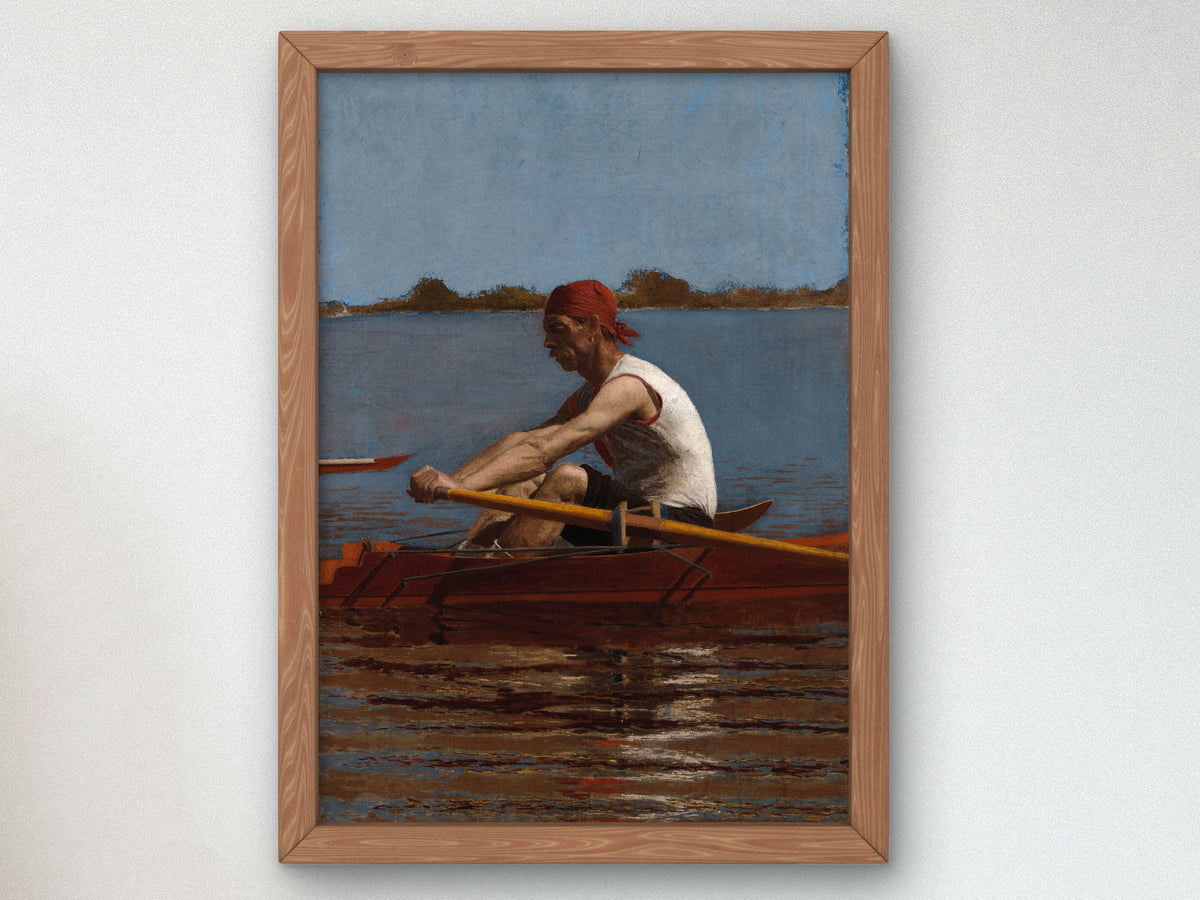 John Biglin in a Single Scull by Thomas Eakins 1874, Wall Art Print, Fine Art Reproduction, Museum Quality Decor, Poster