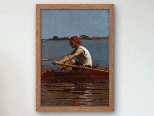 John Biglin in a Single Scull by Thomas Eakins 1874, Wall Art Print, Fine Art Reproduction, Museum Quality Decor, Poster