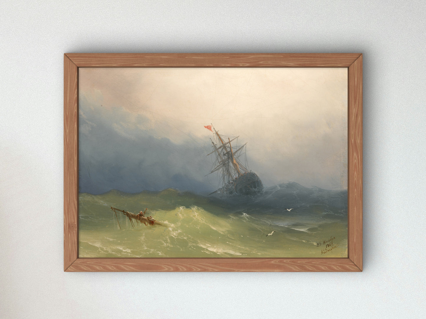 Sinking Ship in Stormy Waters by Ivan Konstantinovich Aivazovsky 1867, Wall Art Print, Fine Art Reproduction, Museum Quality Decor, Poster
