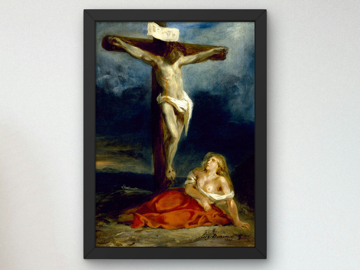 Saint Mary Magdalene at the Foot of the Cross by Eugène Delacroix 1829, Wall Art Print, Fine Art Reproduction, Museum Quality Decor, Poster