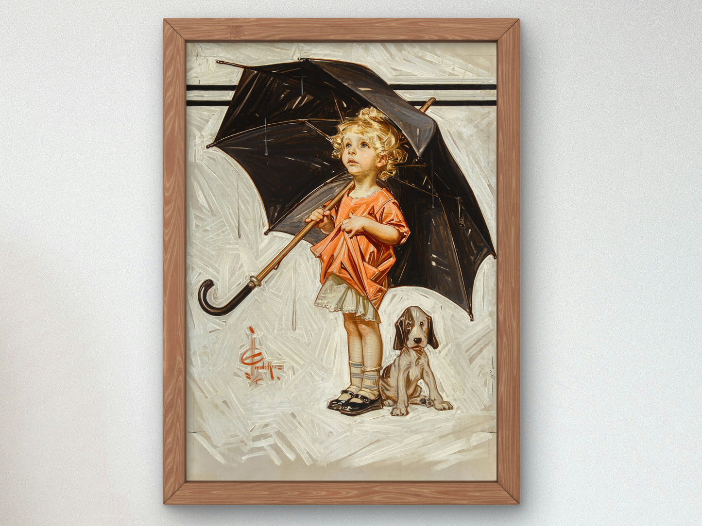 Caught in the Rain by Joseph Christian Leyendecker 1914, Wall Art Print, Fine Art Reproduction, Museum Quality Decor, Poster