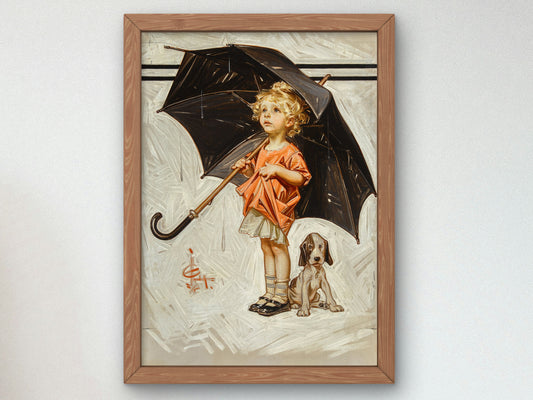 Caught in the Rain by Joseph Christian Leyendecker 1914, Wall Art Print, Fine Art Reproduction, Museum Quality Decor, Poster