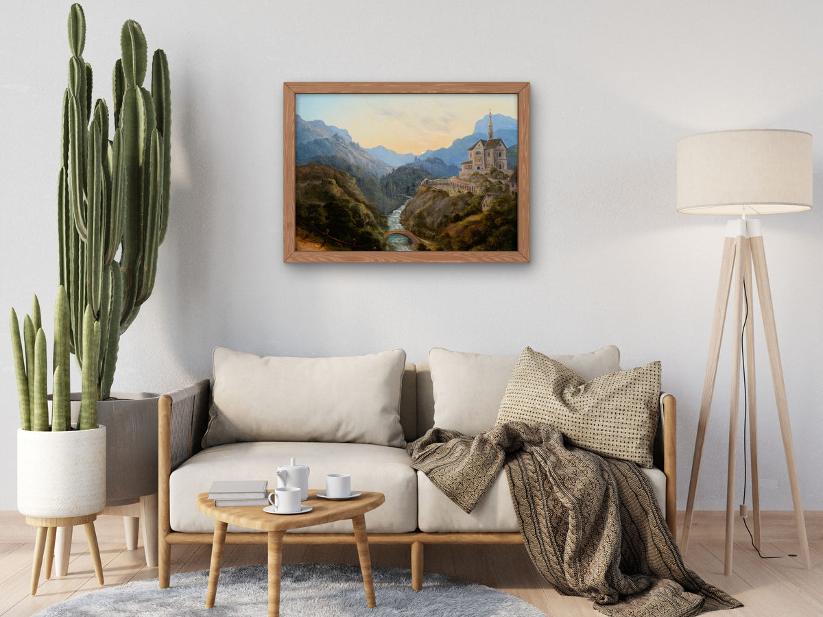 Mountainous Landscape with a River Valley and an Abbey at Evening Light by Carl Gustav Carus, Wall Art Print, Fine Art Reproduction