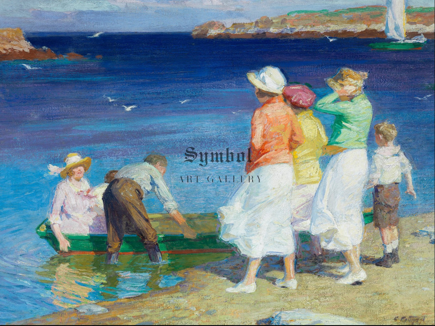 A Sailing Party Going for a Sail by Edward Henry Potthast 1924, Wall Art Print, Fine Art Reproduction, Museum Quality Decor, Poster