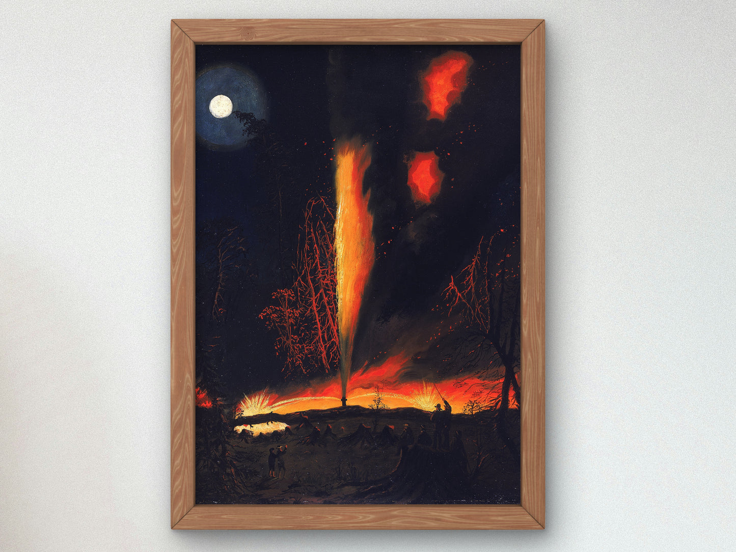 Burning Oil Well at Night, near Rouseville, Pennsylvania by James Hamilton 1861, Wall Art Print, Fine Art Reproduction, Museum Quality Decor