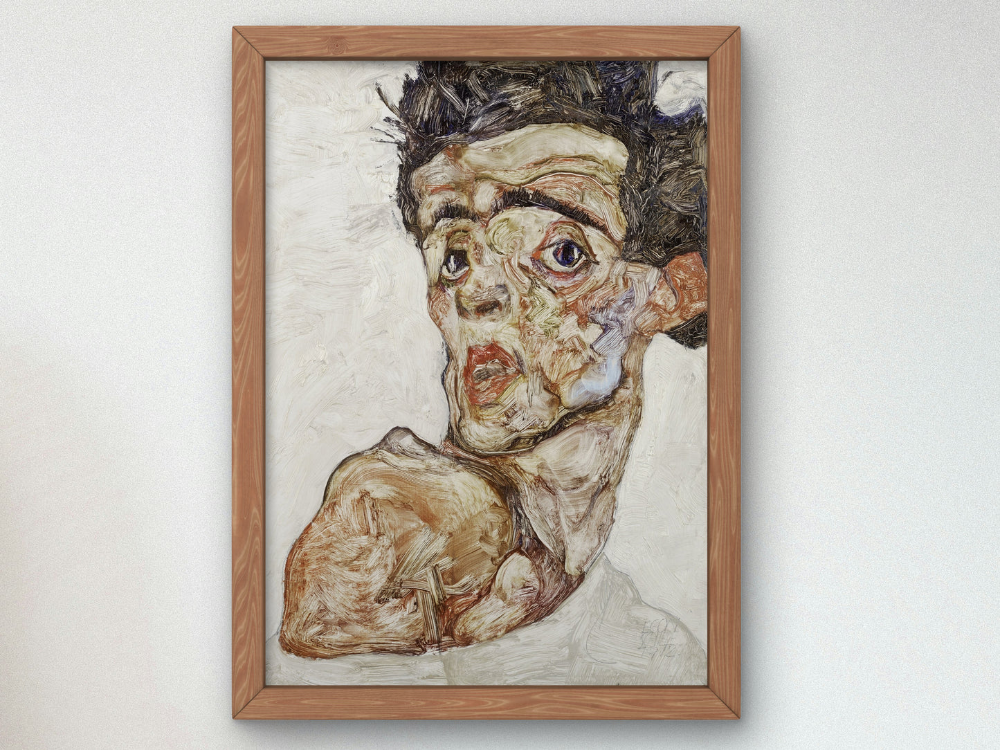 Self Portrait with Raised Bare Shoulder by Egon Schiele 1912, Wall Art Print, Fine Art Reproduction, Museum Quality Decor, Poster