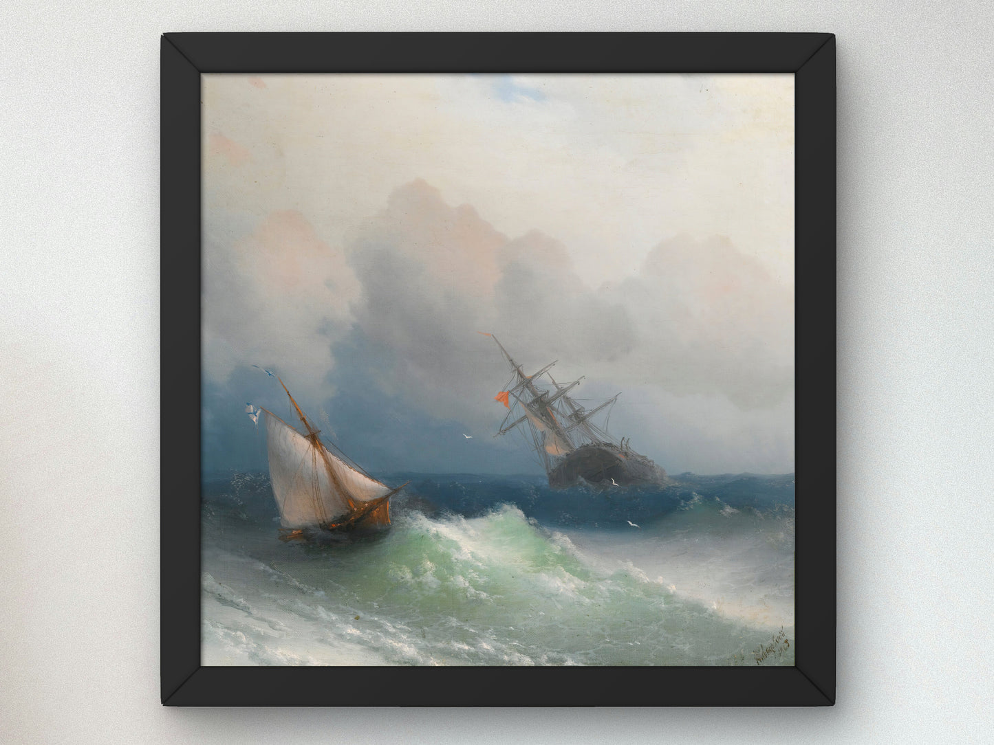 Two Ships at Sea by Ivan Konstantinovich Aivazovsky 1863, Wall Art Print, Fine Art Reproduction, Museum Quality Decor, Poster