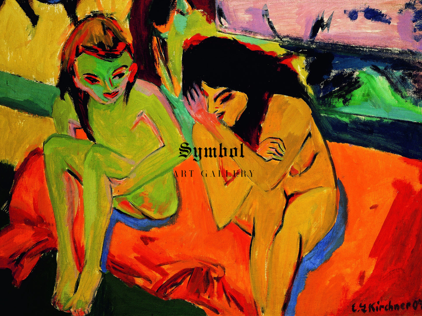 Two Girls by Ernst Ludwig Kirchner 1910, Wall Art Print, Fine Art Reproduction, Museum Quality Decor, Poster