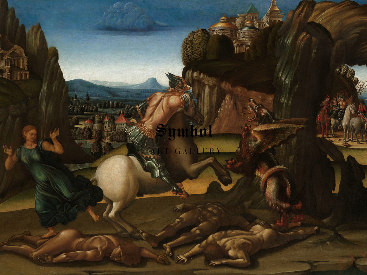 Saint George and the Dragon by Luca Signorelli 1495, Wall Art Print, Fine Art Reproduction, Museum Quality Decor, Poster