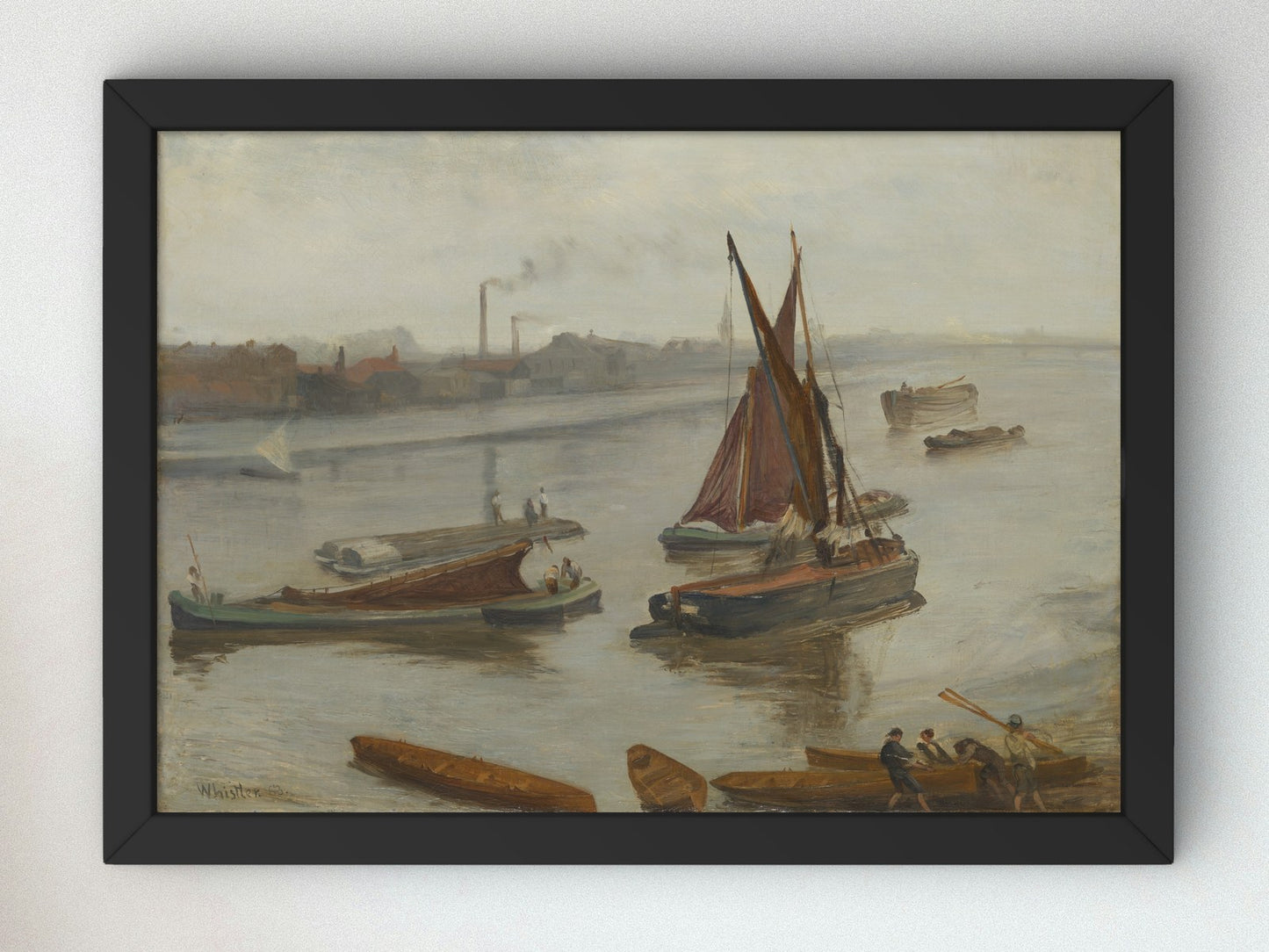 Grey and Silver Old Battersea Reach by James McNeill Whistler 1863, Wall Art Print, Fine Art Reproduction, Museum Quality Decor, Poster