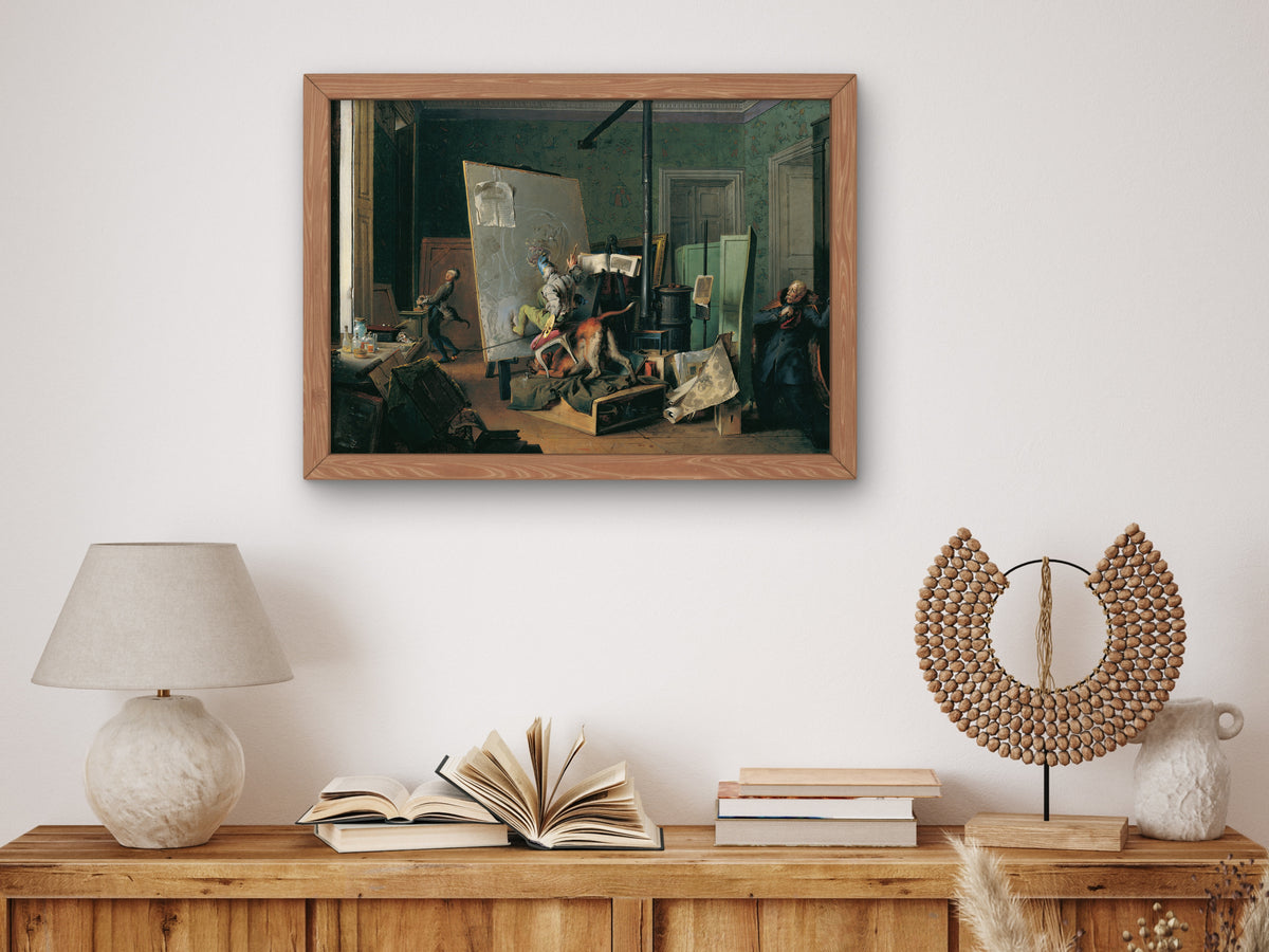 Comical Scene in the Studio by Josef Danhauser 1829, Wall Art Print, Fine Art Reproduction, Museum Quality Decor, Poster