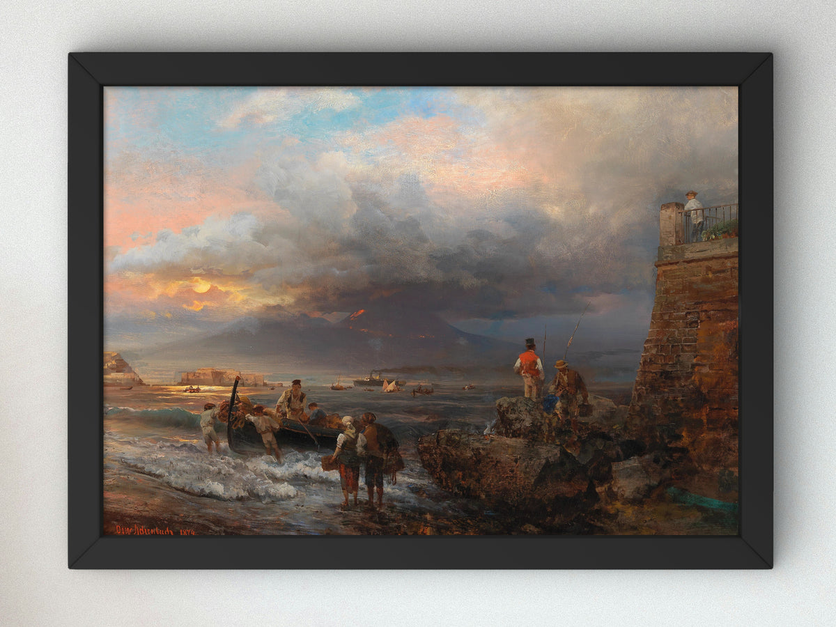 The Bay of Naples with Vesuvius in the Background by Oswald Achenbach, Wall Art Print, Fine Art Reproduction, Museum Quality Decor, Poster