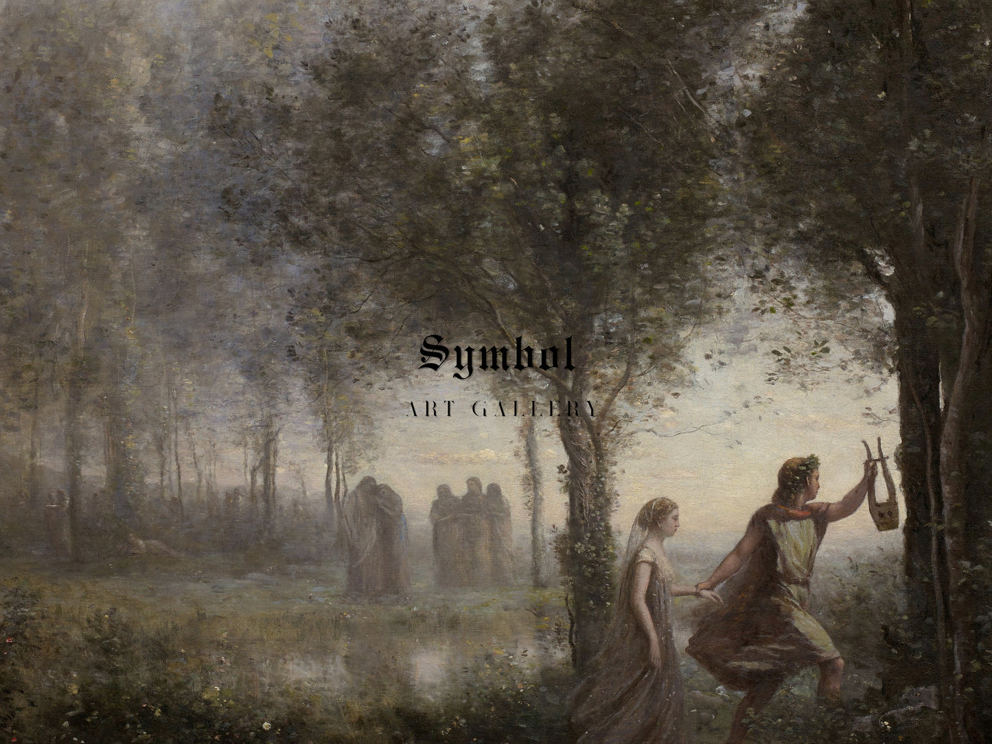 Orpheus Leading Eurydice from the Underworld by Jean Baptiste Camille Corot 1861, Wall Art Print, Fine Art Reproduction, Museum Quality