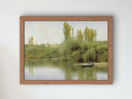 On the Banks of the Guadaíra with a Boat by Emilio Sánchez Perrier 1890, Wall Art Print, Fine Art Reproduction, Museum Quality Decor, Poster