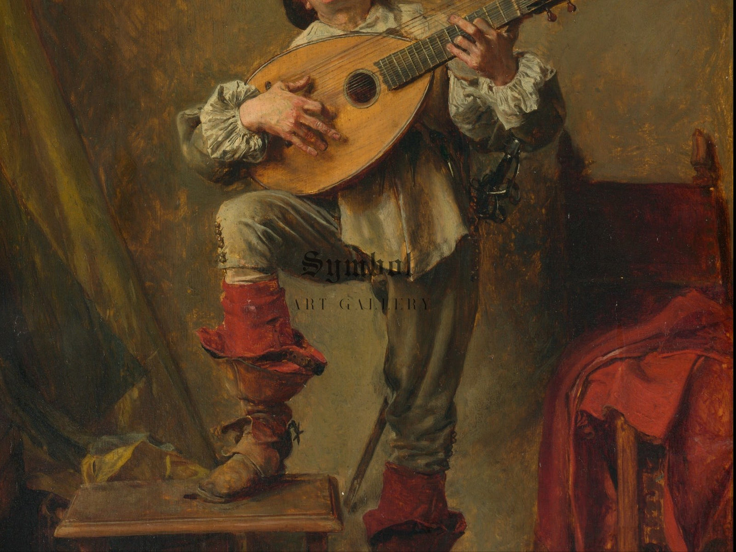 Soldier Playing the Theorbo by Ernest Meissonier 1865, Wall Art Print, Fine Art Reproduction, Museum Quality Decor, Poster