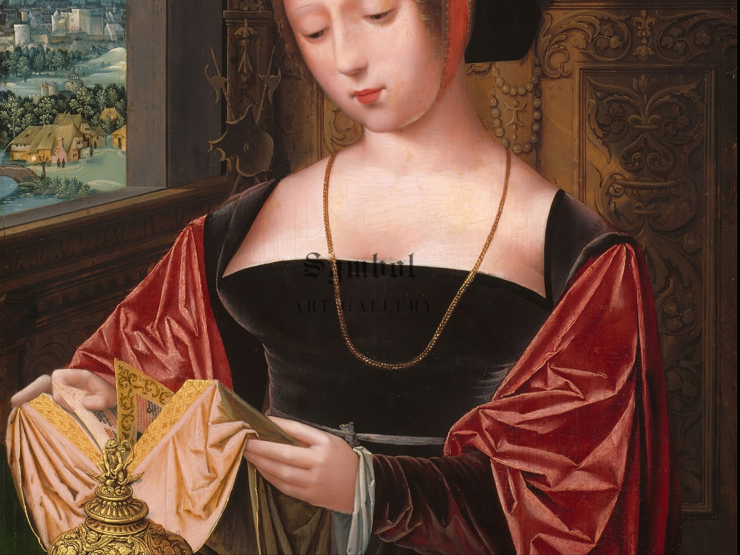 A Lady Reading, Saint Mary Magdalene by Master of the Female Half Lengths 1530, Wall Art Print, Fine Art Reproduction, Museum Quality Decor