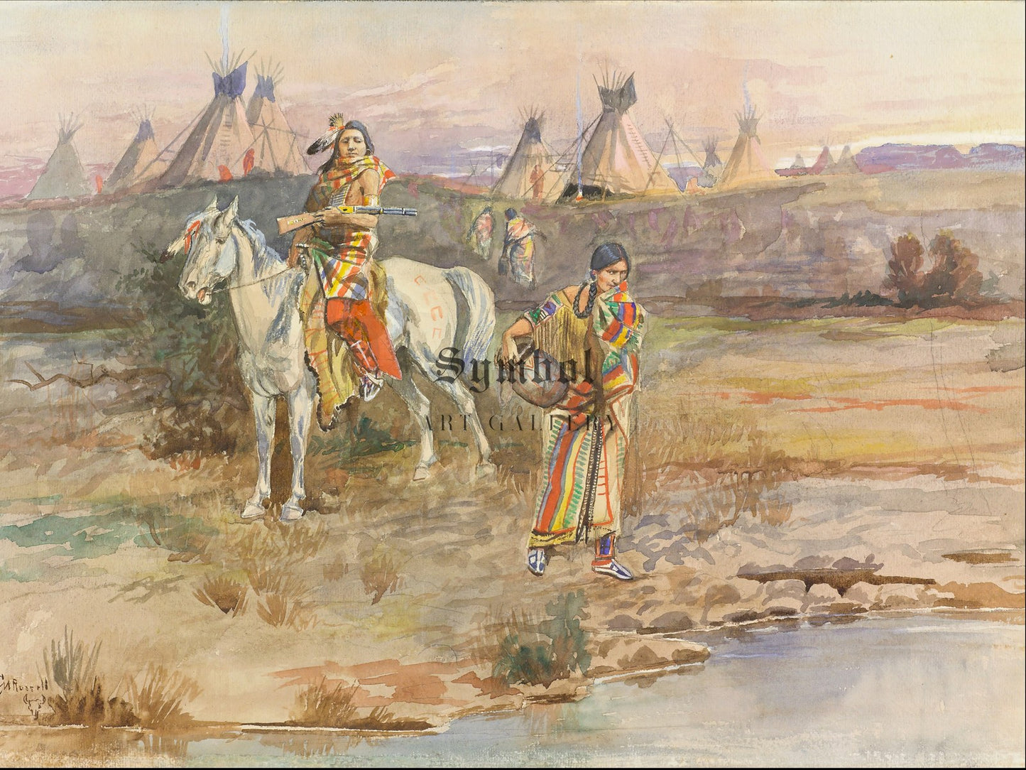 A Piegan Flirtation by Charles Marion Russell 1896, Wall Art Print, Fine Art Reproduction, Museum Quality Decor, Poster