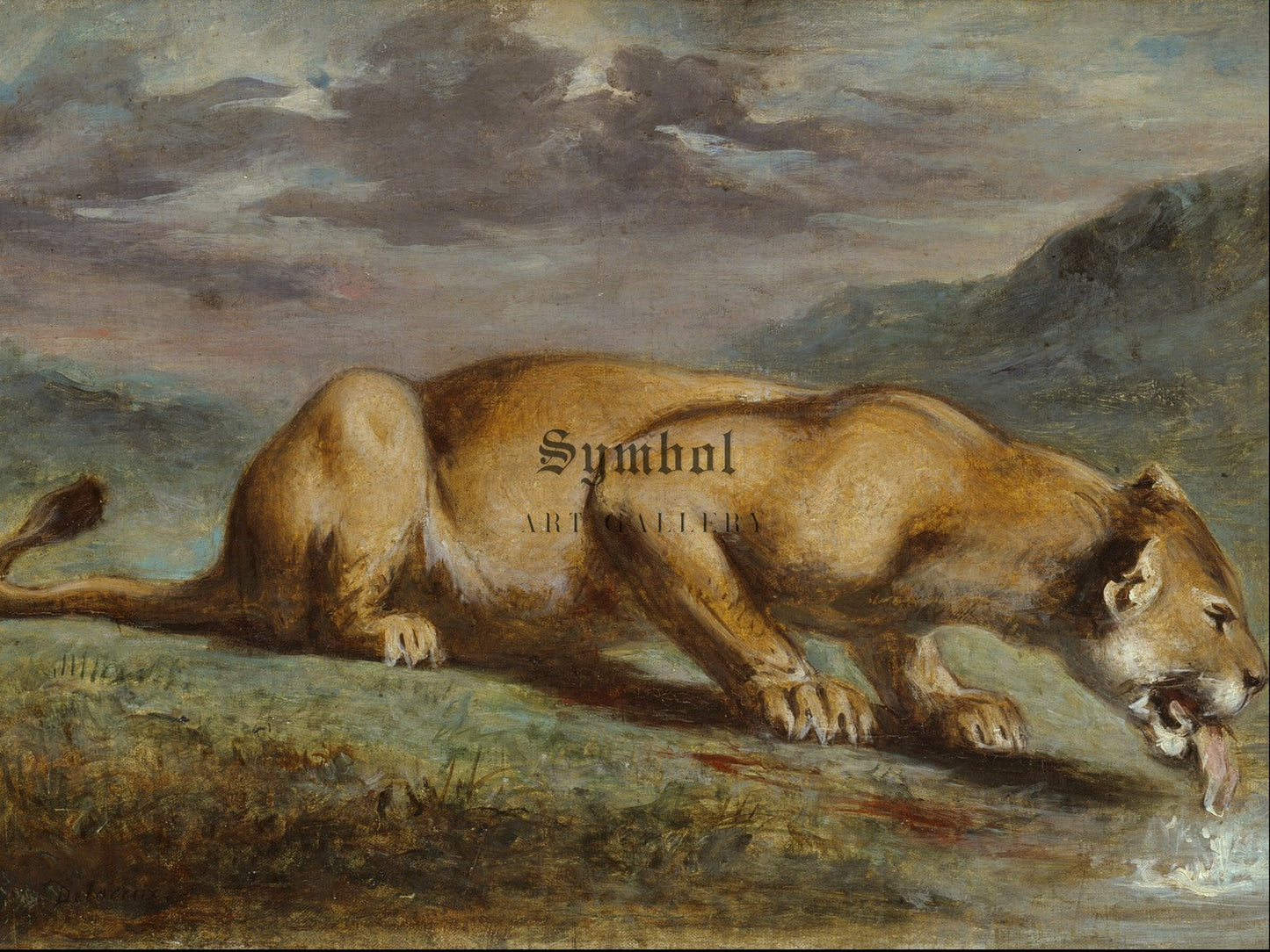 Wounded Lioness by Pierre Andrieu 1840, Wall Art Print, Fine Art Reproduction, Museum Quality Decor, Poster