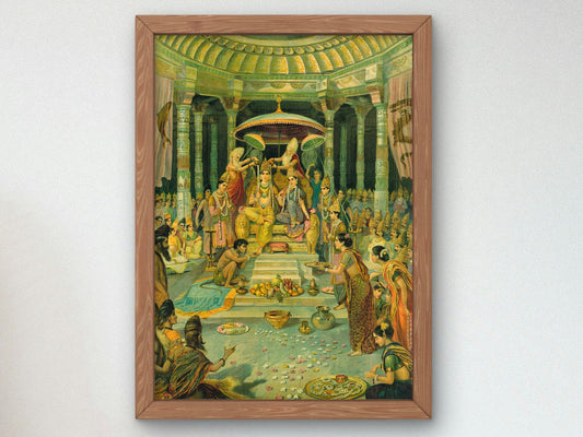 Ramrajyabhiseka by M V Dhurandhar 1925, Wall Art Print, Fine Art Reproduction, Museum Quality Decor, Poster