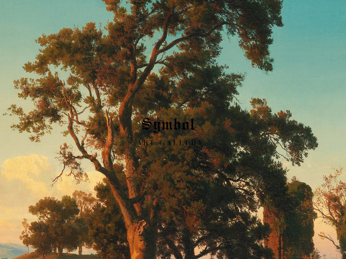 A Majestic Tree in the Evening Light by Oswald Achenbach, Wall Art Print, Fine Art Reproduction, Museum Quality Decor, Poster