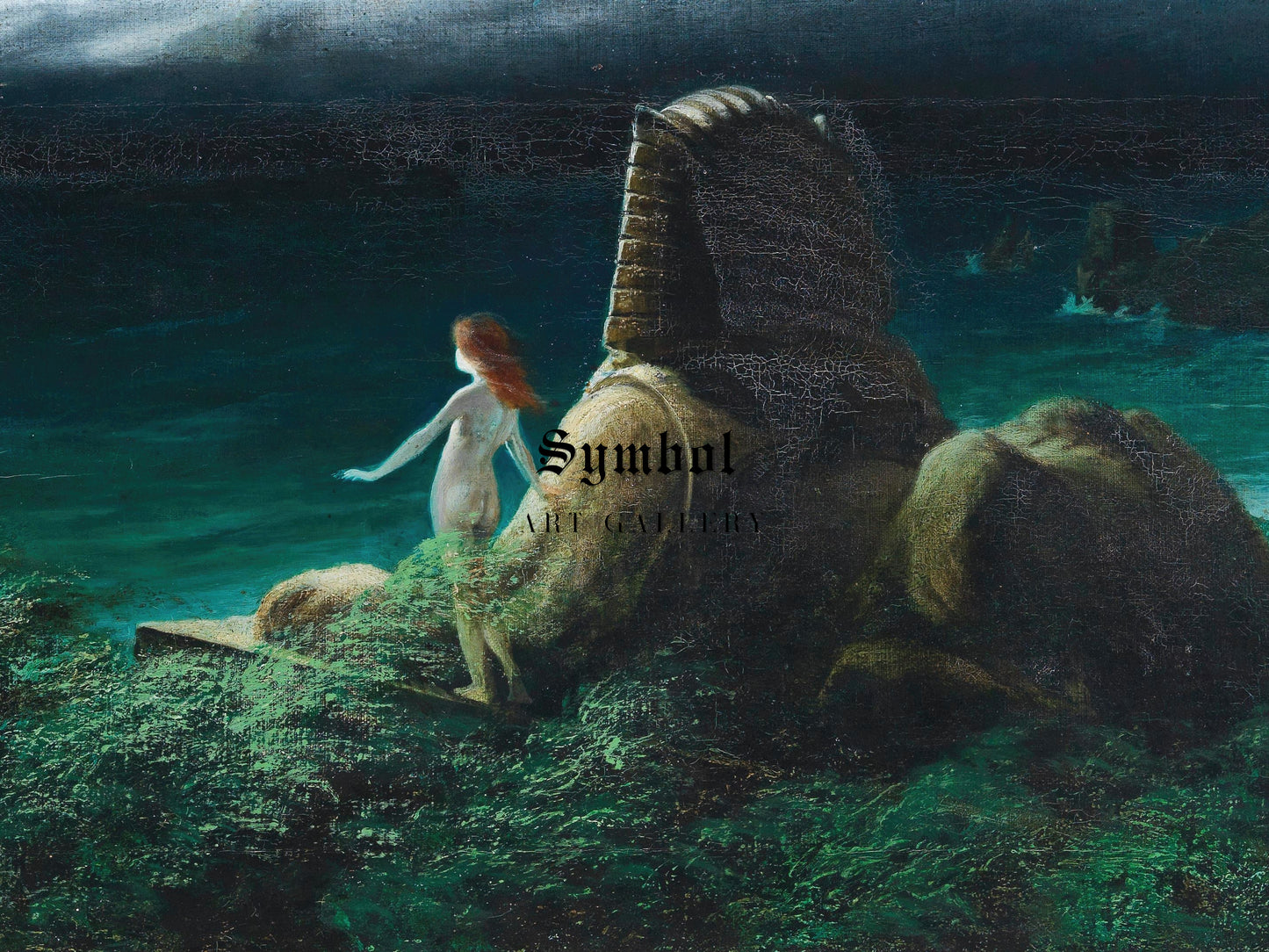 Sphinx with Undine by Karl Wilhelm Diefenbach 1902, Wall Art Print, Fine Art Reproduction, Museum Quality Decor, Poster