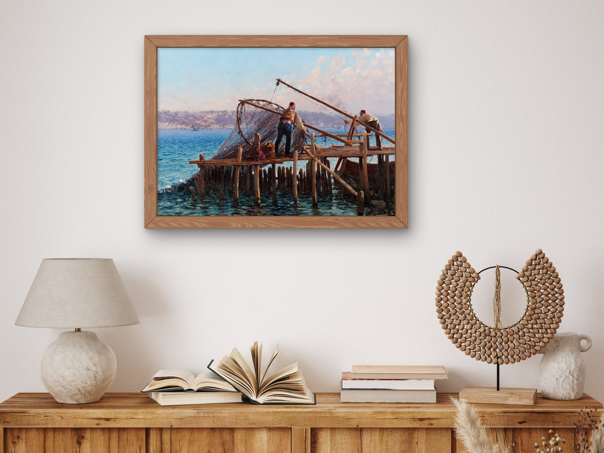 Fishermen Bringing in the Catch by Fausto Zonaro, Wall Art Print, Fine Art Reproduction, Museum Quality Decor, Poster