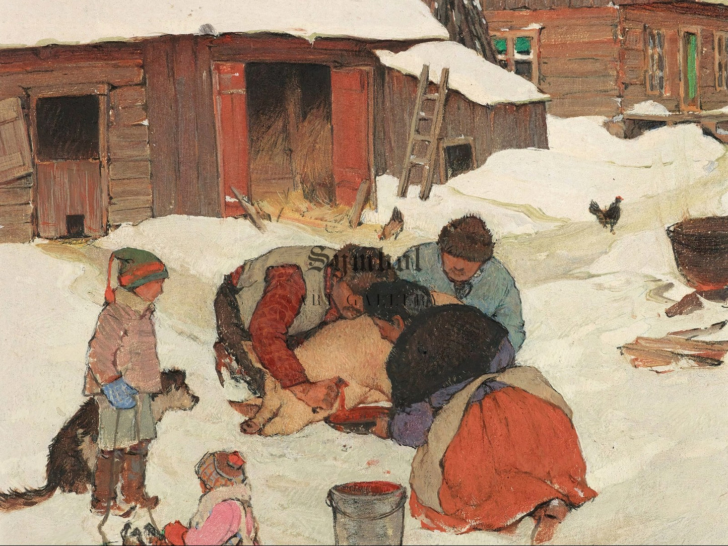 Killing the Pig by Clarence Gagnon 1928, Wall Art Print, Fine Art Reproduction, Museum Quality Decor, Poster