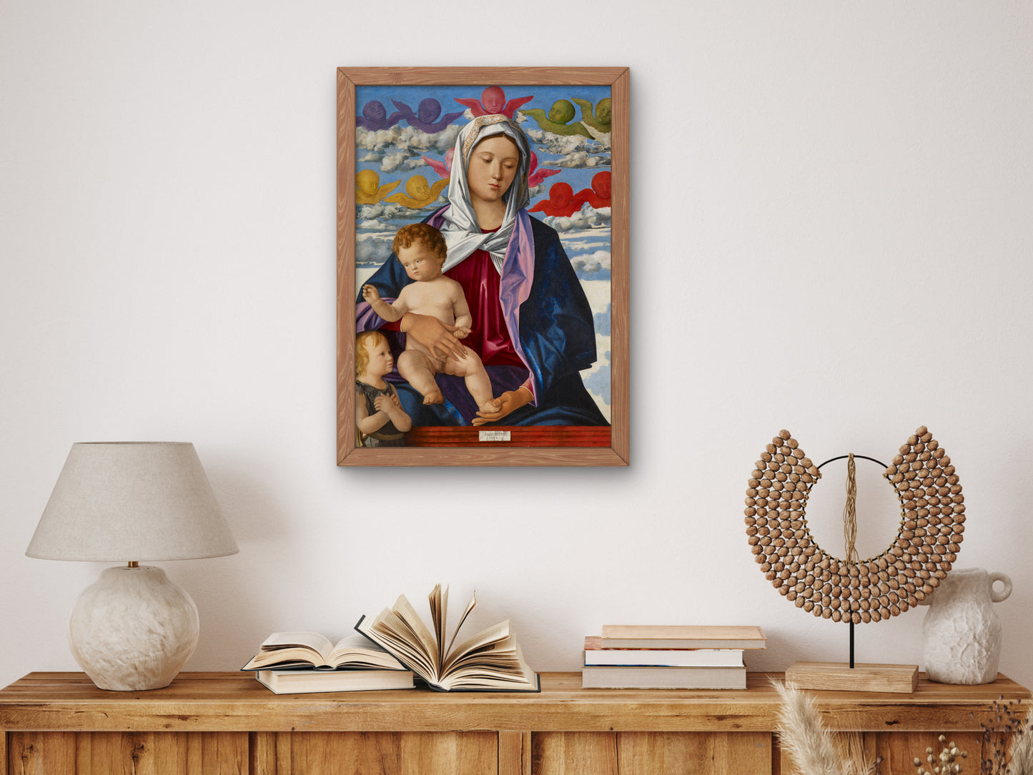 Madonna and Child with St. John the Baptist by Giovanni Bellini 1490, Wall Art Print, Fine Art Reproduction, Museum Quality Decor, Poster