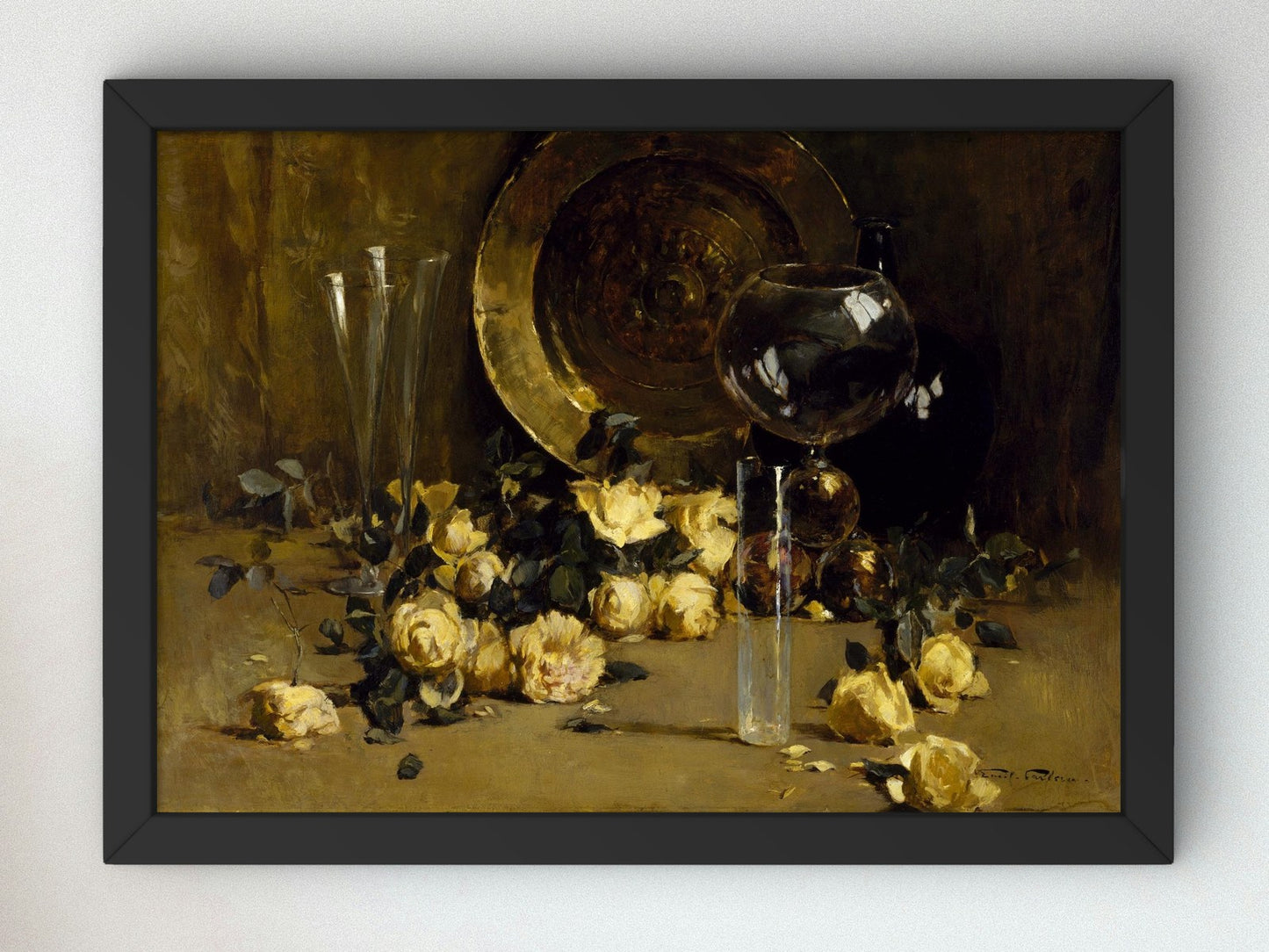 Still Life with Yellow Roses by Emil Carlsen 1885, Wall Art Print, Fine Art Reproduction, Museum Quality Decor, Poster