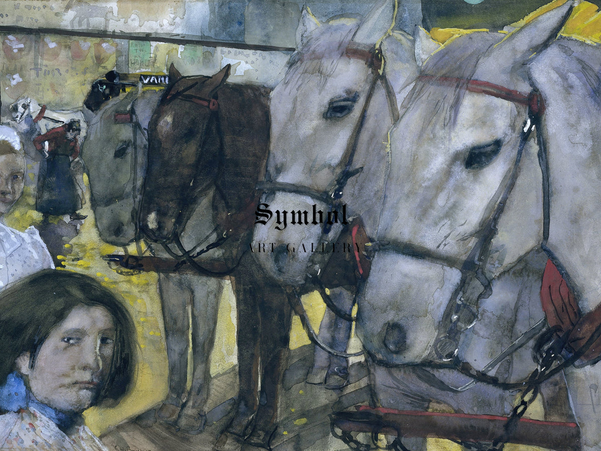 Tram Horses on the Dam in Amsterdam by George Hendrik Breitner 1893, Wall Art Print, Fine Art Reproduction, Museum Quality Decor, Poster
