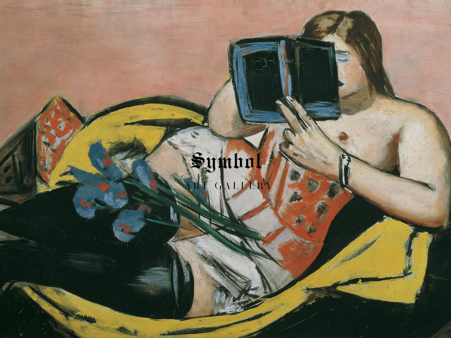 Reclining Woman with Book and Irises by Max Beckmann 1931, Wall Art Print, Fine Art Reproduction, Museum Quality Decor, Poster