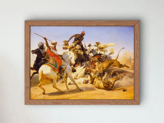 The Lion Hunt by Horace Vernet 1836, Wall Art Print, Fine Art Reproduction, Museum Quality Decor, Poster