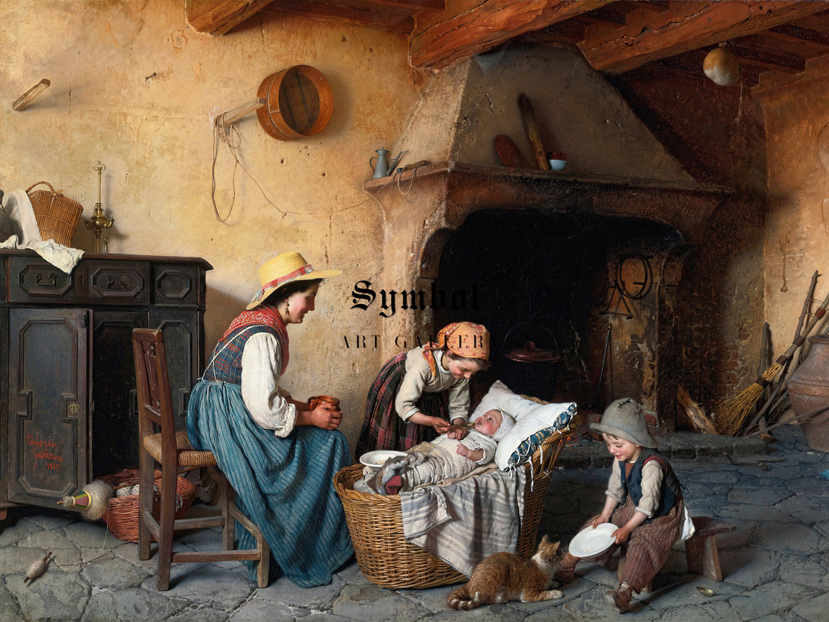 The Porridge by Gaetano Chierici 1872, Wall Art Print, Fine Art Reproduction, Museum Quality Decor, Poster
