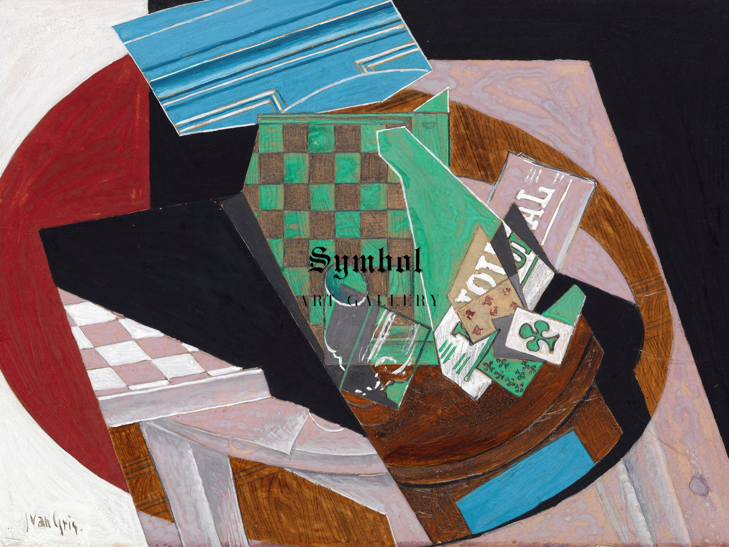 Checkerboard and Playing Cards by Juan Gris 1915, Wall Art Print, Fine Art Reproduction, Museum Quality Decor, Poster