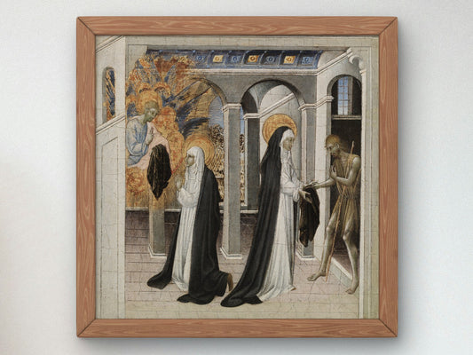 Saint Catherine of Siena and the Beggar by Giovanni di Paolo 1460, Wall Art Print, Fine Art Reproduction, Museum Quality Decor, Poster