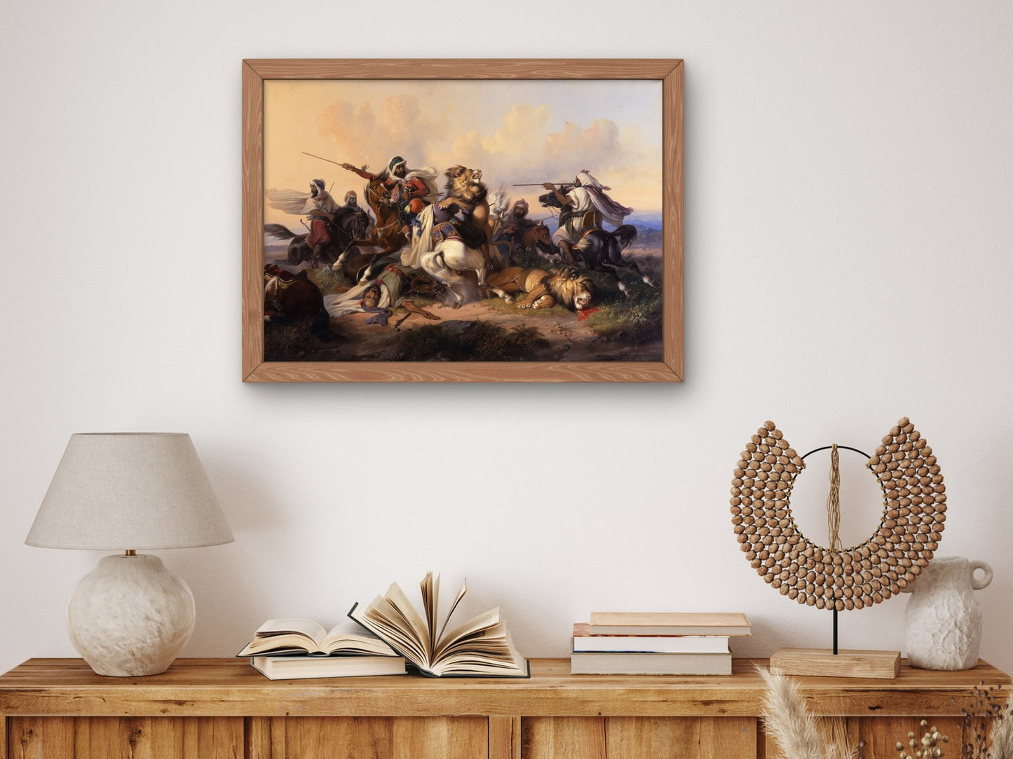 The Lion Hunt by Raden Saleh 1841, Wall Art Print, Fine Art Reproduction, Museum Quality Decor, Poster