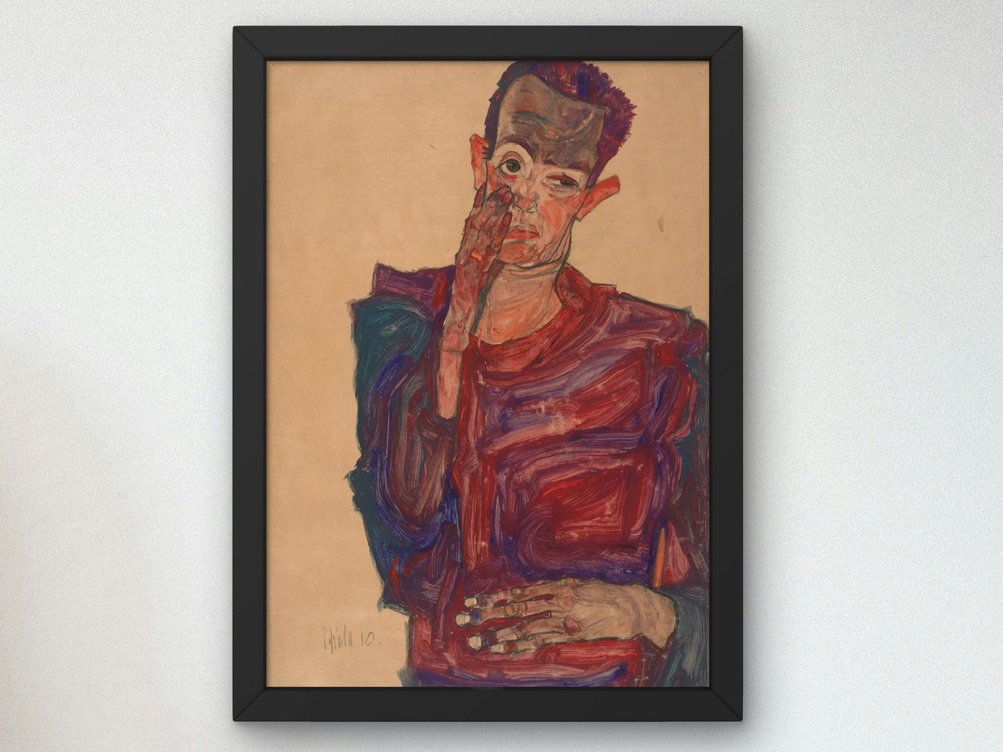 Self Portrait with Eyelid Pulled Down by Egon Schiele 1910, Wall Art Print, Fine Art Reproduction, Museum Quality Decor, Poster