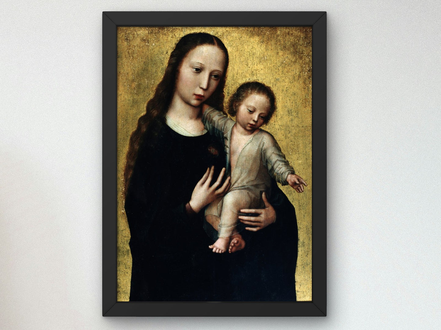 The Virgin Mary with the Child Jesus in a Shirt by Adriaen Isenbrant 1520, Wall Art Print, Fine Art Reproduction, Museum Quality Decor