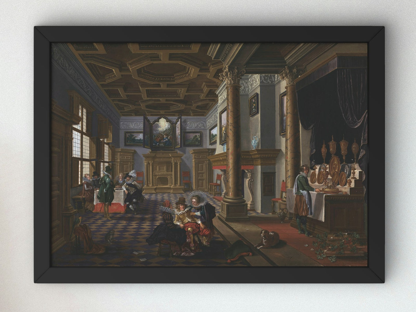 Renaissance Interior with Banqueters by Esaias van de Velde and Bartholomeus van Bassen 1620, Wall Art Print, Fine Art Reproduction