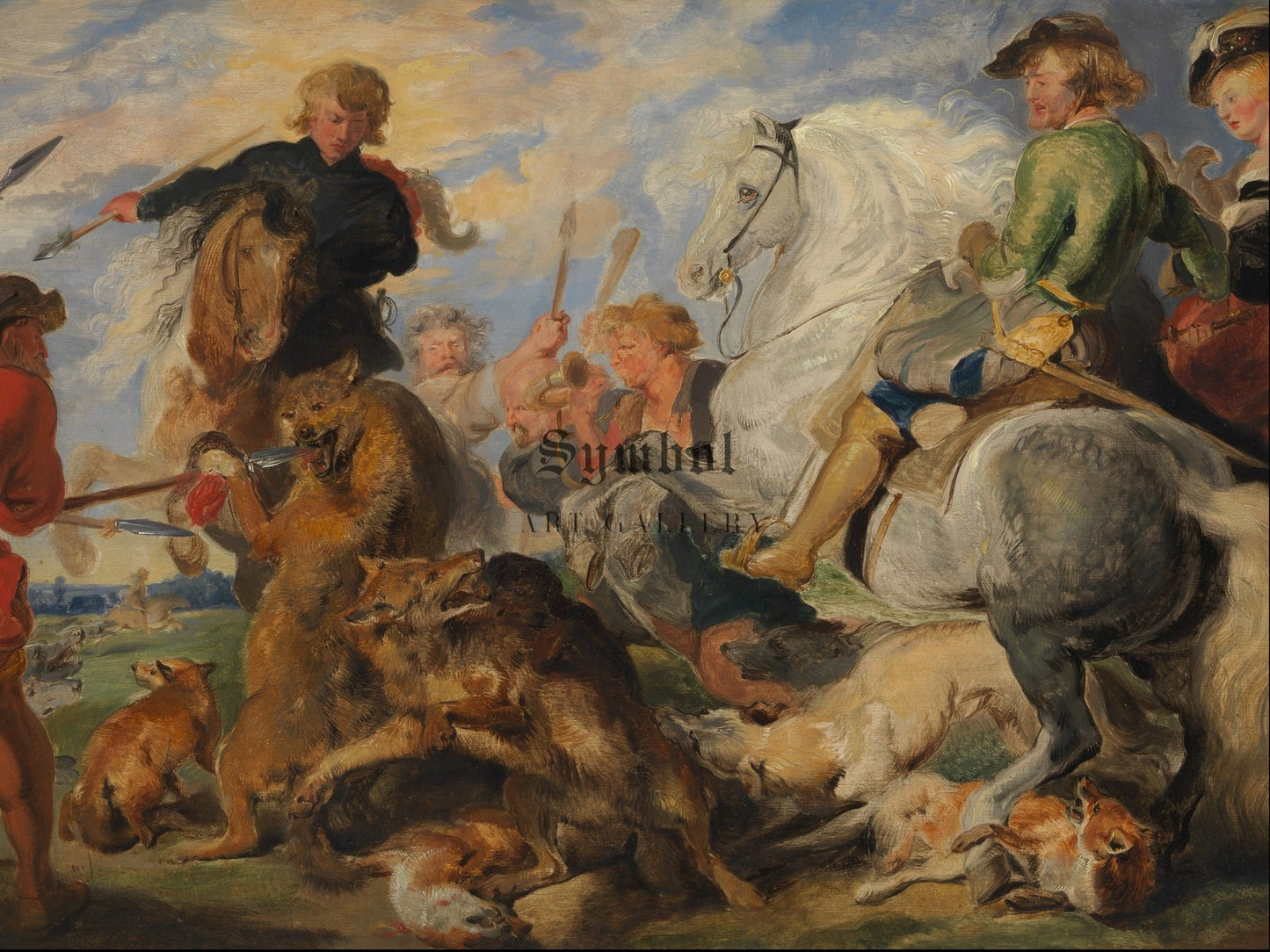 Wolf and Fox Hunt by Edwin Landseer 1825, Wall Art Print, Fine Art Reproduction, Museum Quality Decor, Poster