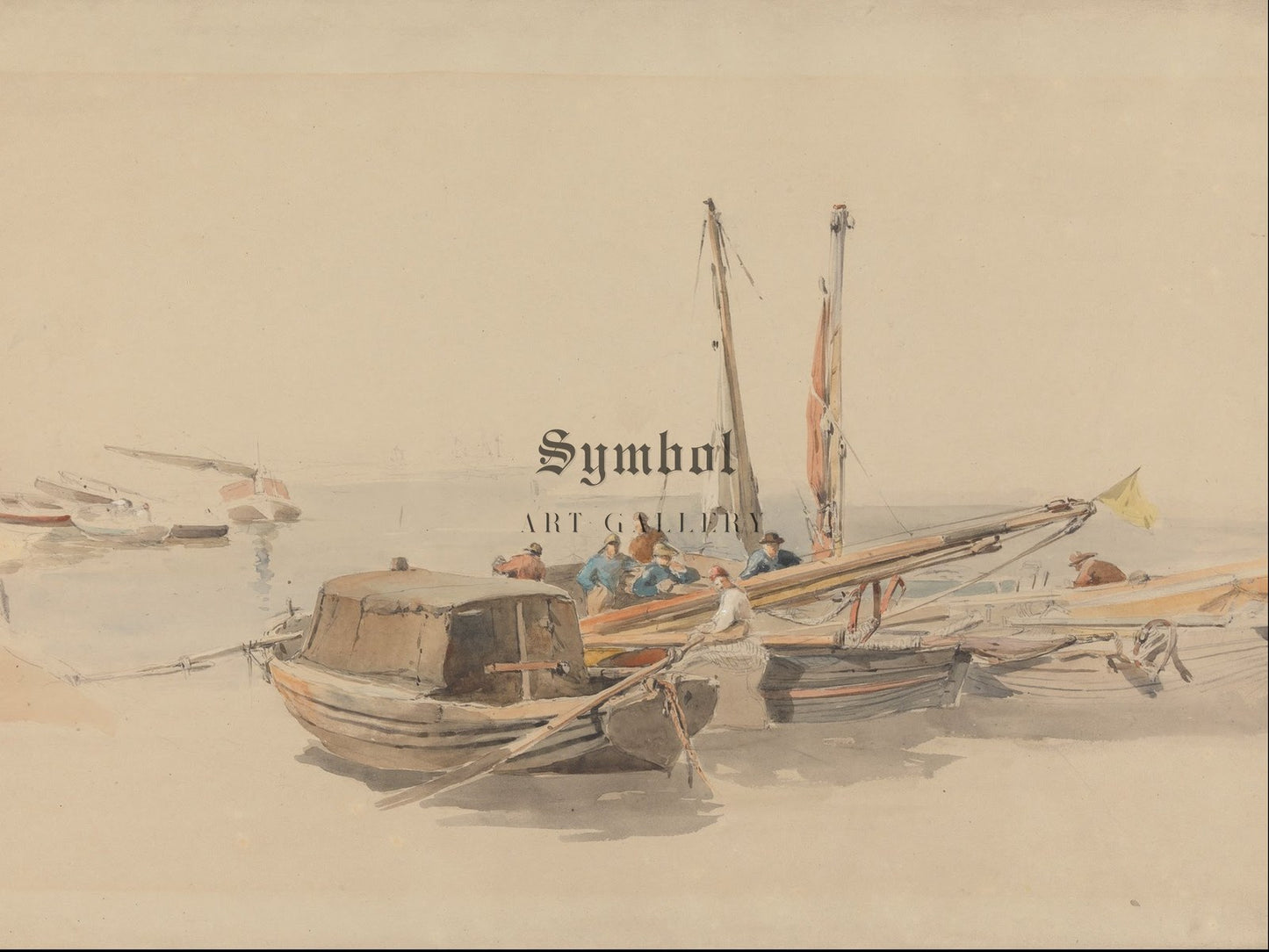 Fishing Boats at Anchor by Edward Angelo Goodall 1850, Wall Art Print, Fine Art Reproduction, Museum Quality Decor, Poster