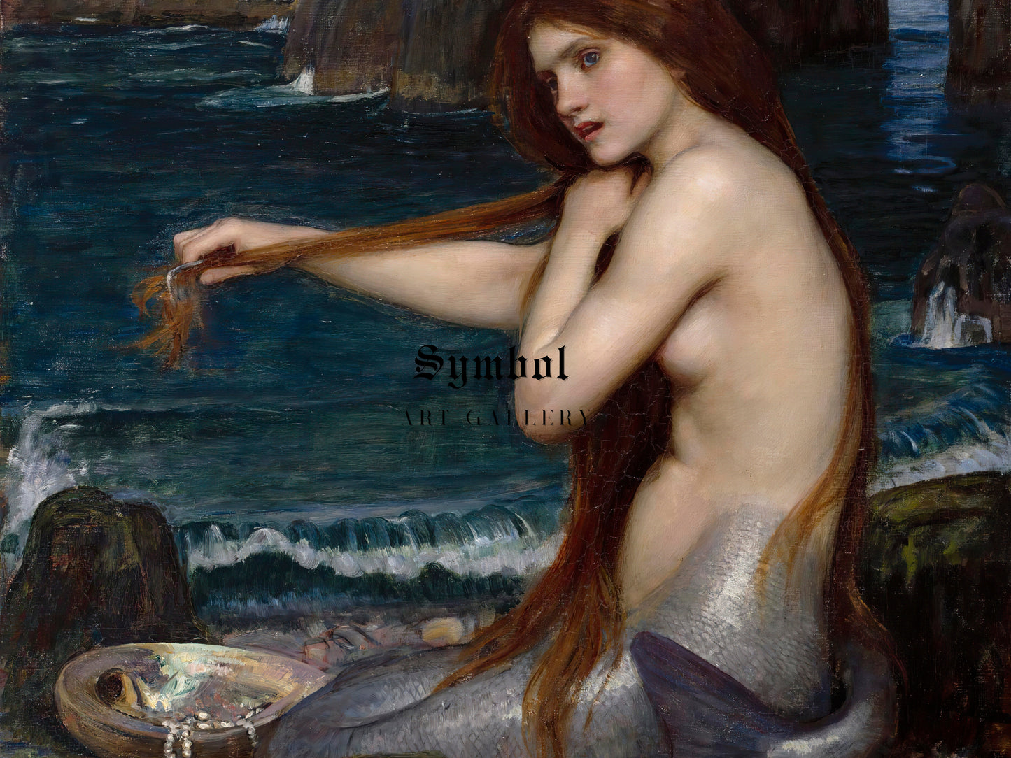 A Mermaid by John William Waterhouse 1900, Wall Art Print, Fine Art Reproduction, Museum Quality Decor, Poster
