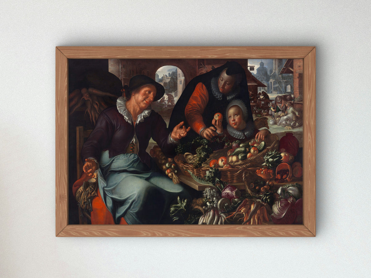 The Fruit and Vegetable Seller by Joachim Wtewael 1612, Wall Art Print, Fine Art Reproduction, Museum Quality Decor, Poster