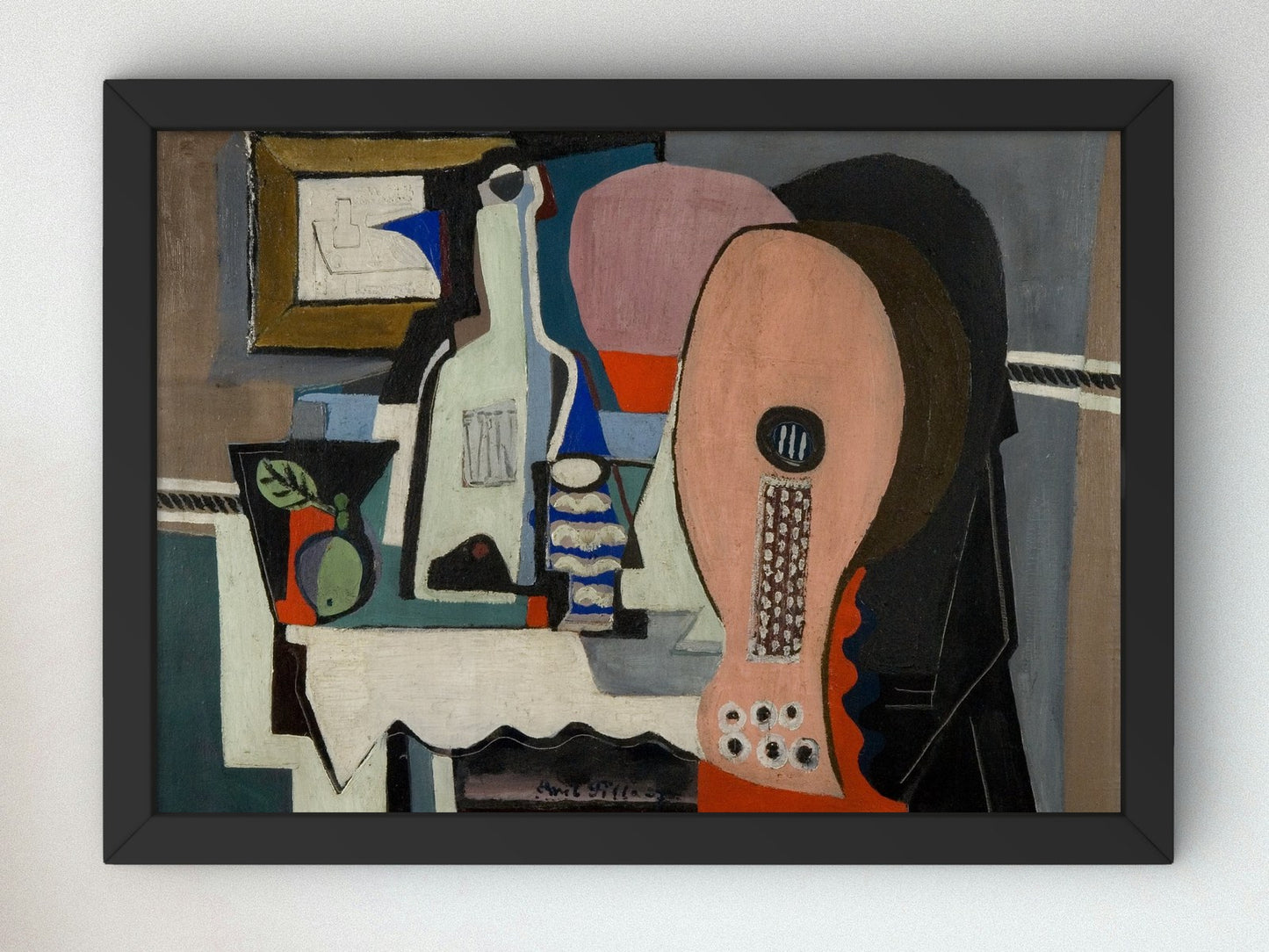 Still Life with a Mandolin and a Bottle by Emil Filla 1927, Wall Art Print, Fine Art Reproduction, Museum Quality Decor, Poster