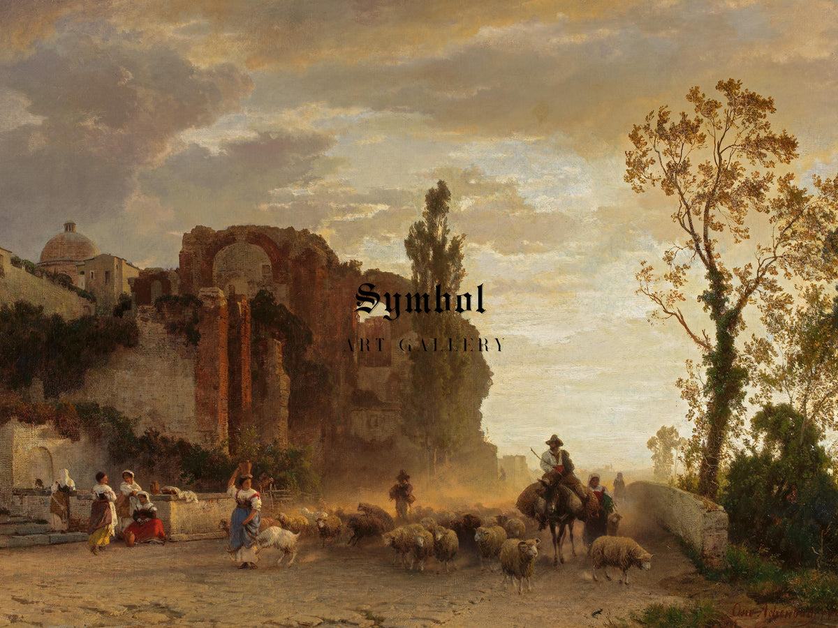 Country Road near Naples with Vesuvius in the Background by Oswald Achenbach, Wall Art Print, Fine Art Reproduction, Museum Quality Decor