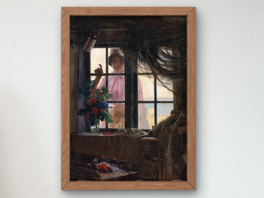 After the Bath, a Young Girl Knocking at the Fisherman's Window by Carl Bloch 1884, Wall Art Print, Fine Art Reproduction, Museum Quality