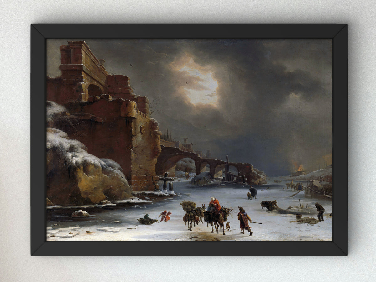 City Walls in Winter by Willem Schellinks 1650, Wall Art Print, Fine Art Reproduction, Museum Quality Decor, Poster