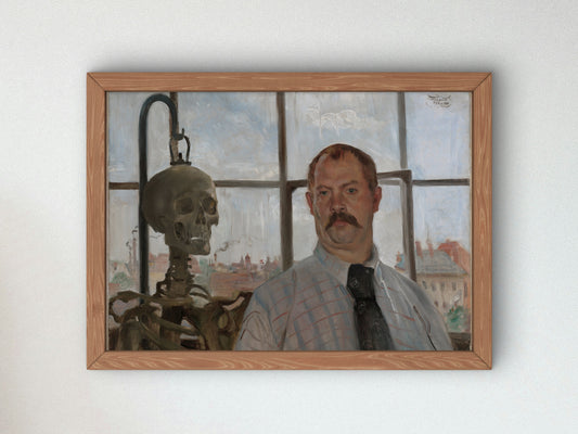 Self Portrait with Skeleton by Lovis Corinth 1896, Wall Art Print, Fine Art Reproduction, Museum Quality Decor, Poster