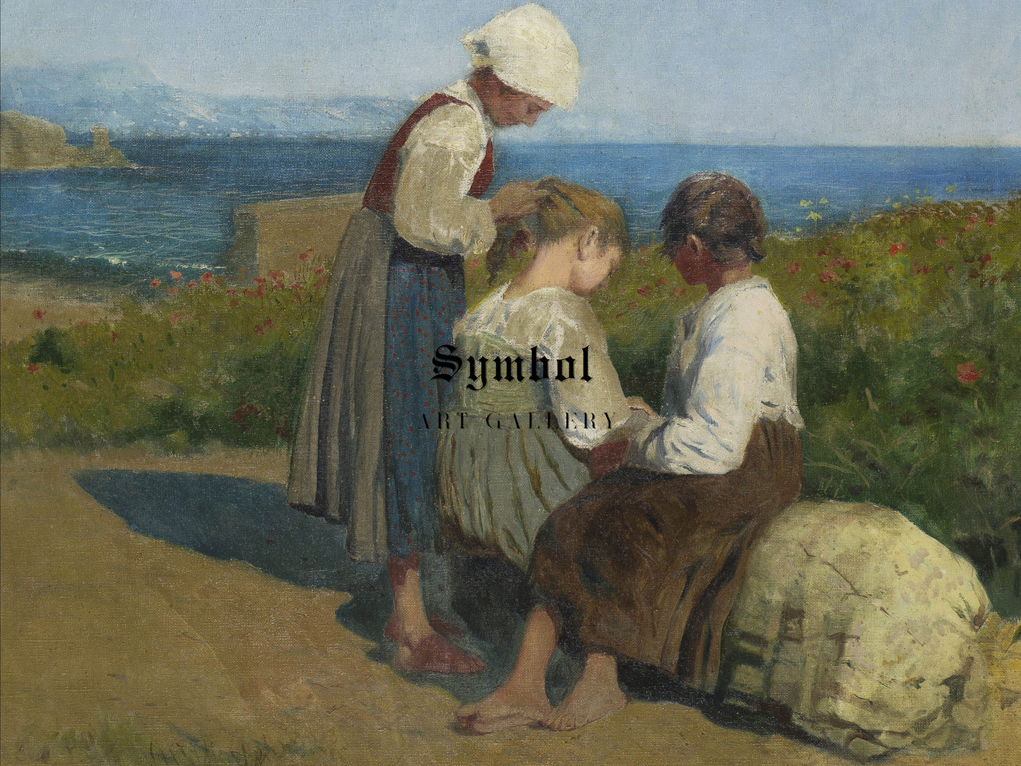 Girls Braiding Their Hair by Feliks Michał Wygrzywalski 1894, Wall Art Print, Fine Art Reproduction, Museum Quality Decor, Poster